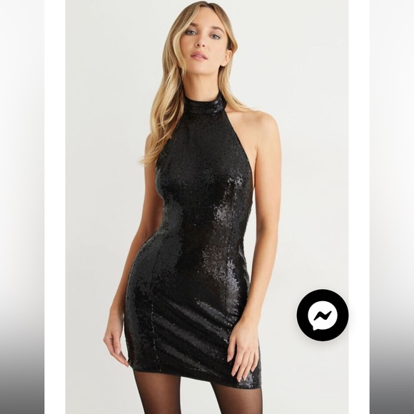Halter Back Open Sequin Dress in Black from Dynamite - Picture 1 of 4